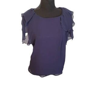 BCBGeneration Navy Blue Ruffle Short Sleeve Top Small